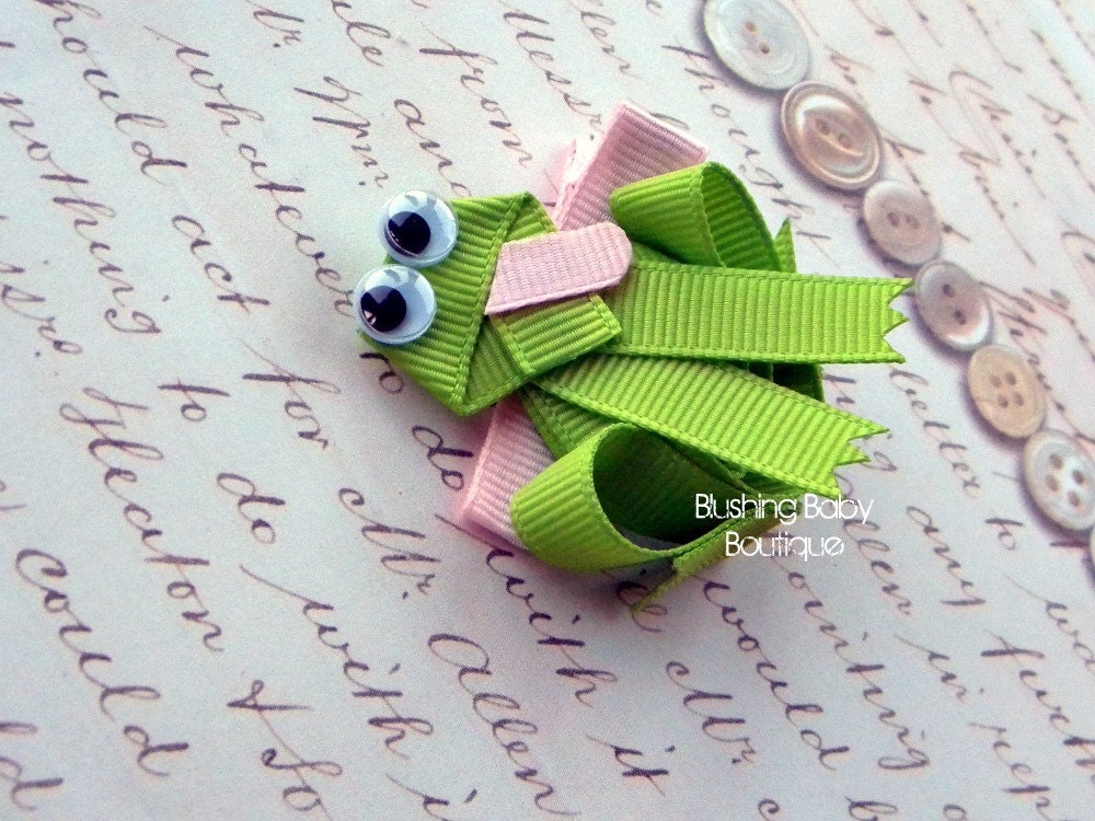 Froggy Hair Clip -- Perfect for Spring-- Birthdays and Baby Showers