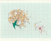 Mixed Media Maps & Flying Birds- Limited Edition Print - 11.5 x 8