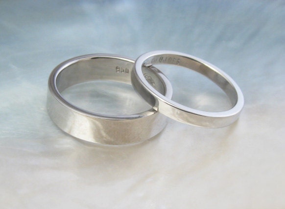 palladium wedding band set -- his and hers simple flat wedding rings