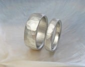 hammered white gold wedding bands -- wedding ring set -- his and hers