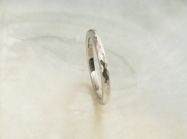 handmade wedding band -- 2mm hammered platinum ring, comfort fit