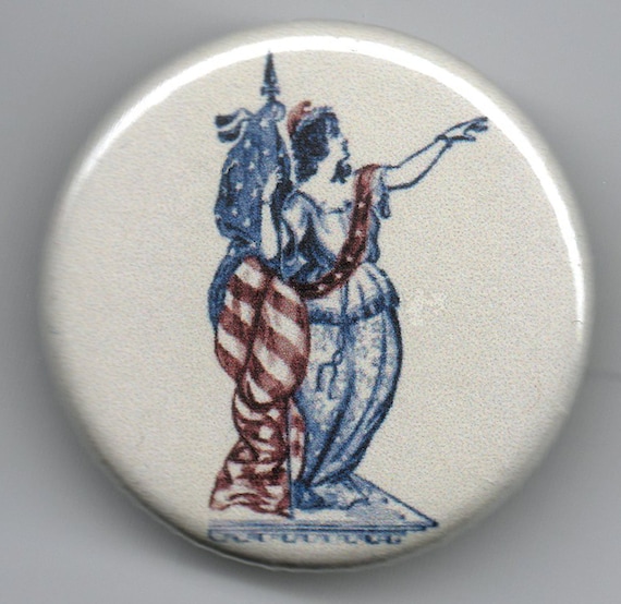 Lady Liberty/Columbia and Uncle Sam Duet 1.25 inch Pinback Button Vintage Illustration