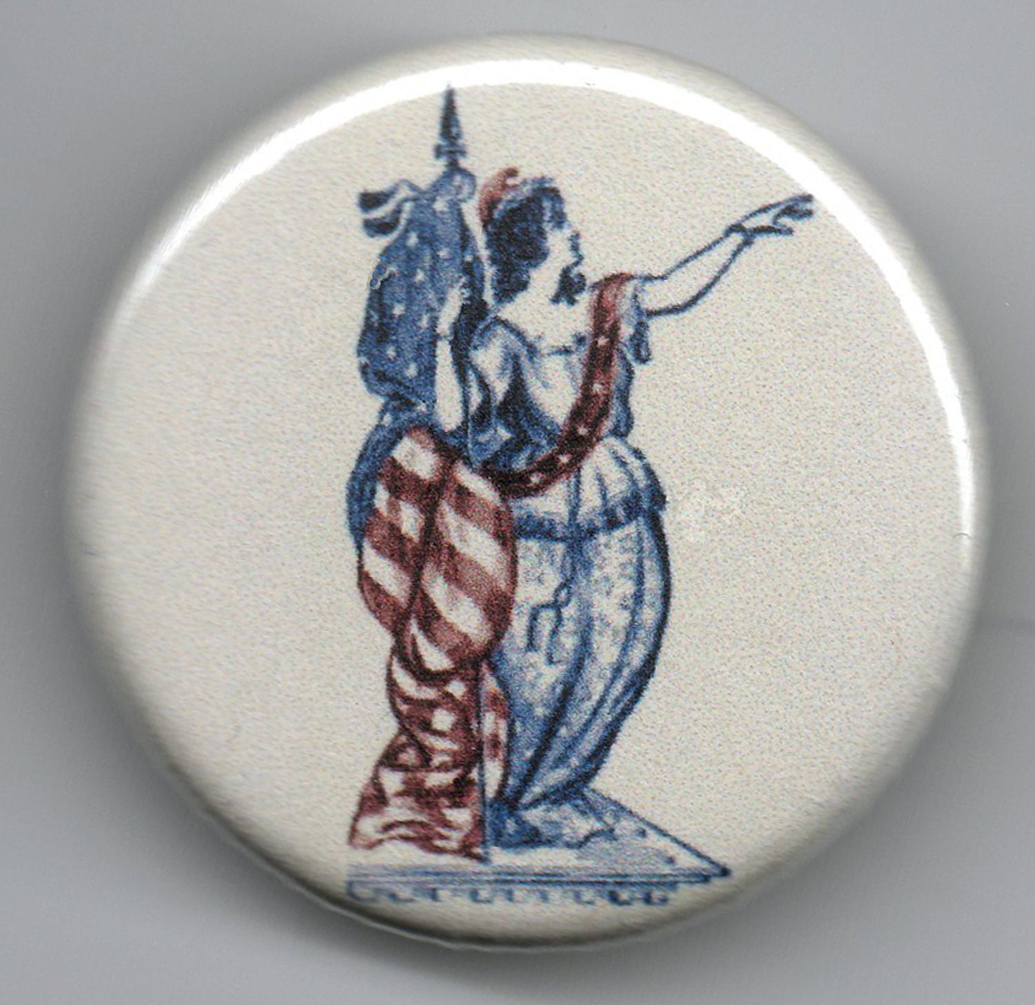 Lady Liberty/Columbia and Uncle Sam Duet 1.25 inch Pinback Button Vintage Illustration