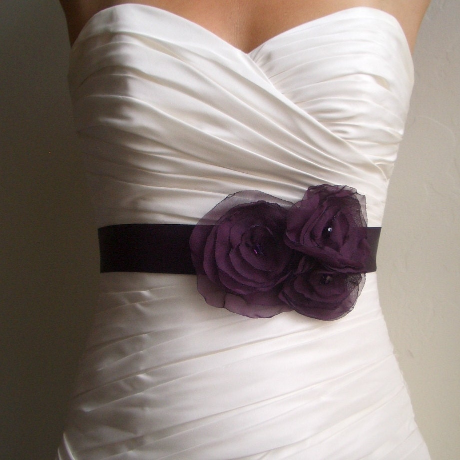 Wedding Bridal Sash Eggplant Purple Satin Bridal Belt, Wedding Accessories-BREANNA