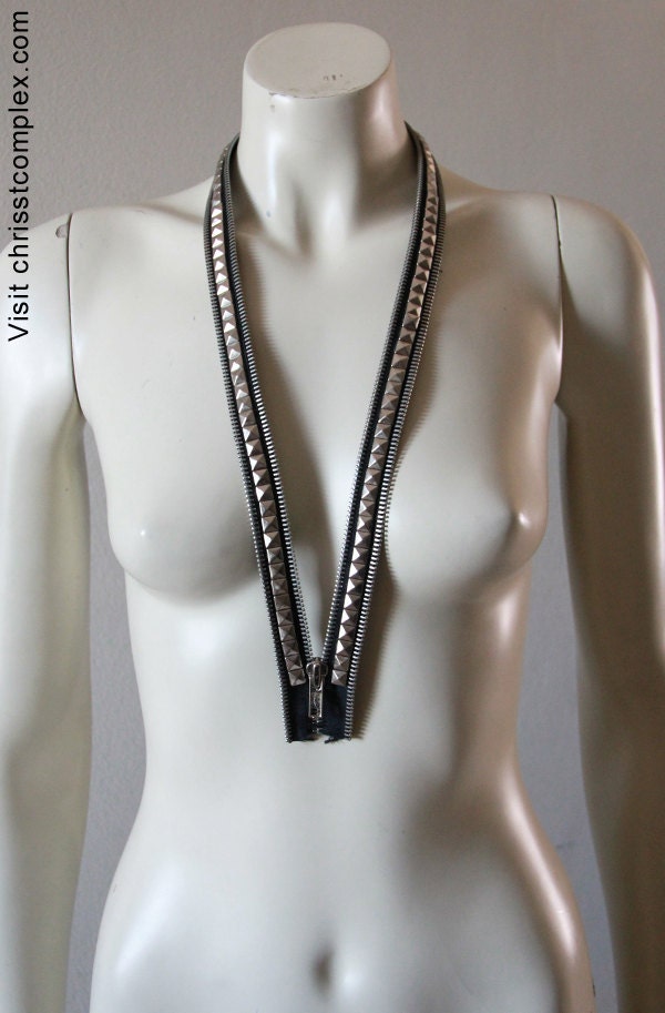 Steam Punk Gothic Necklace Cosplay Pyramid Stud Zipper Edge Deluxe Chrisst Unique Fashion SPECIAL ETSY PRICE