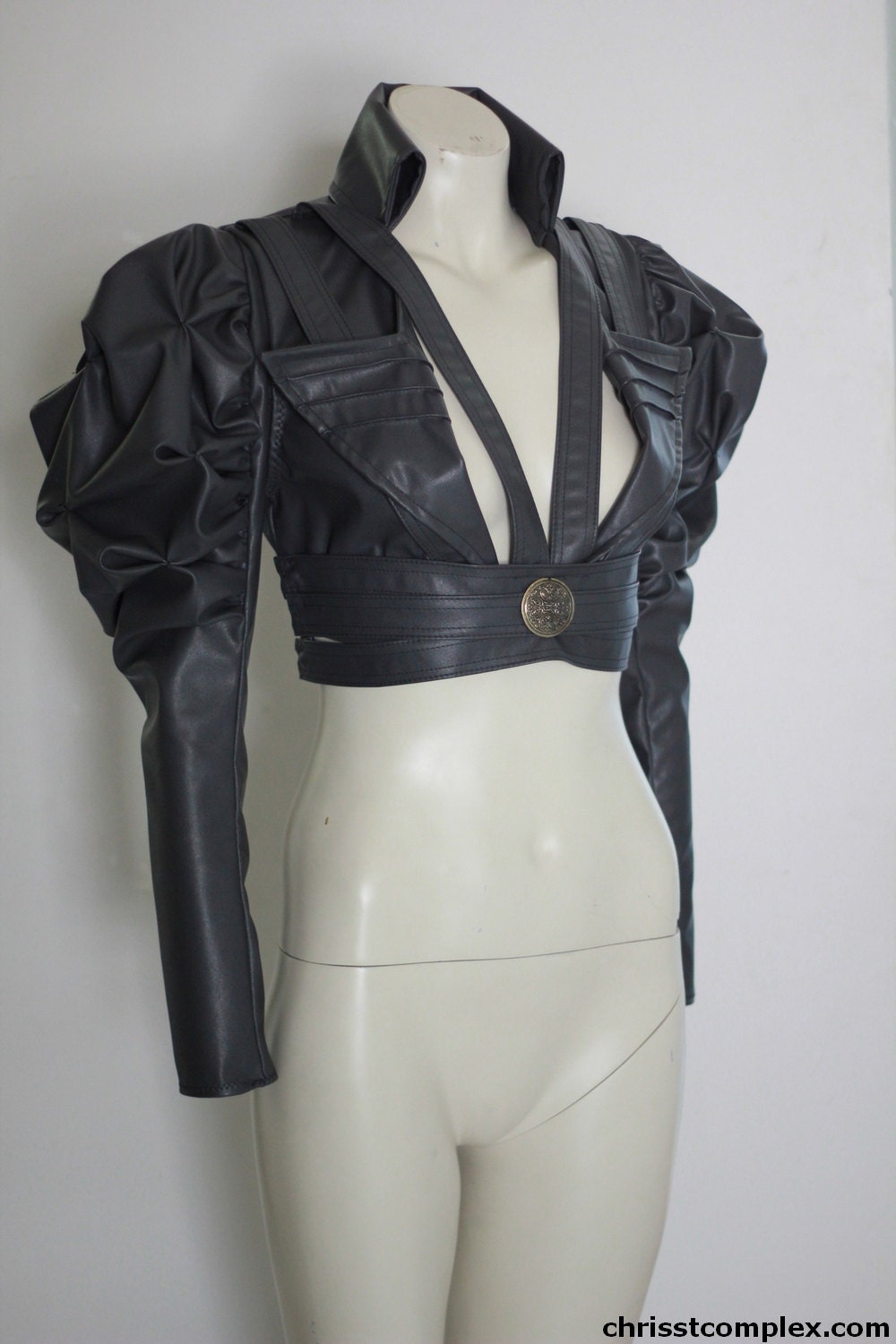 Grey Jacket Steampunk Gothic Bolero Leather Wedding Bridal Cosplay Victorian Leather ette - Andru Chrisst Unique Fashion