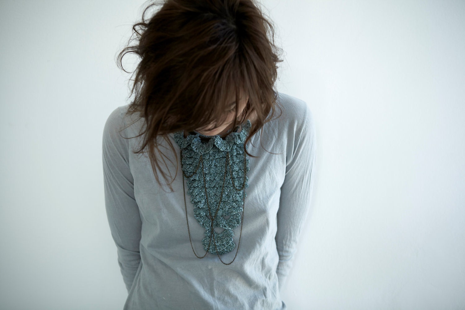 Crochet Triangle Jabot in Verdigris Green
