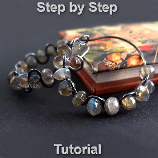 Jewelry tutorial Ruffled Gemstone Hoops earrings DIY earrings tutorial beaded hoop earring patterns wire wrap jewelry tutorial PDF rusteam