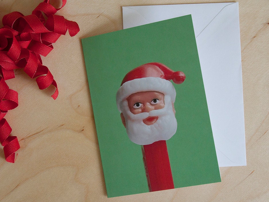 Set of 5 Pez Santa Christmas Cards