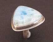 Blue Triangle Larimar and Sterling Silver Ring, Size 8 Handmade