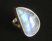 Pinstriped Moonstone Sterling Silver Ring, Size 9
