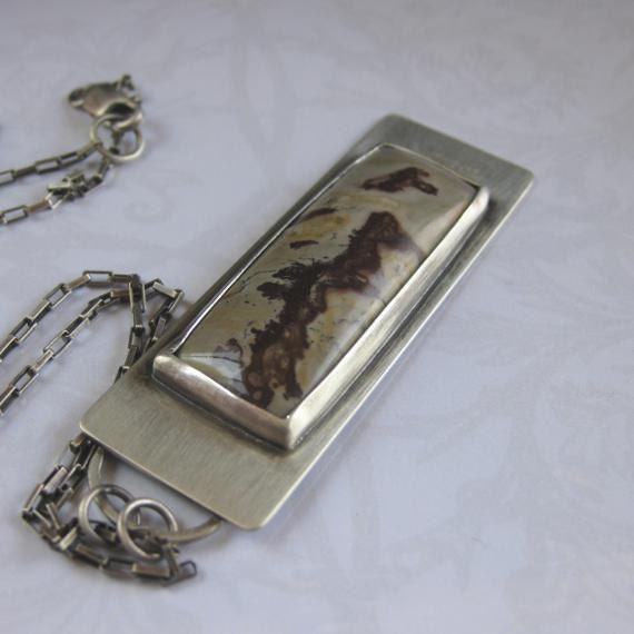 Picture Jasper Pendant Necklace with Red, Yellow, Gray