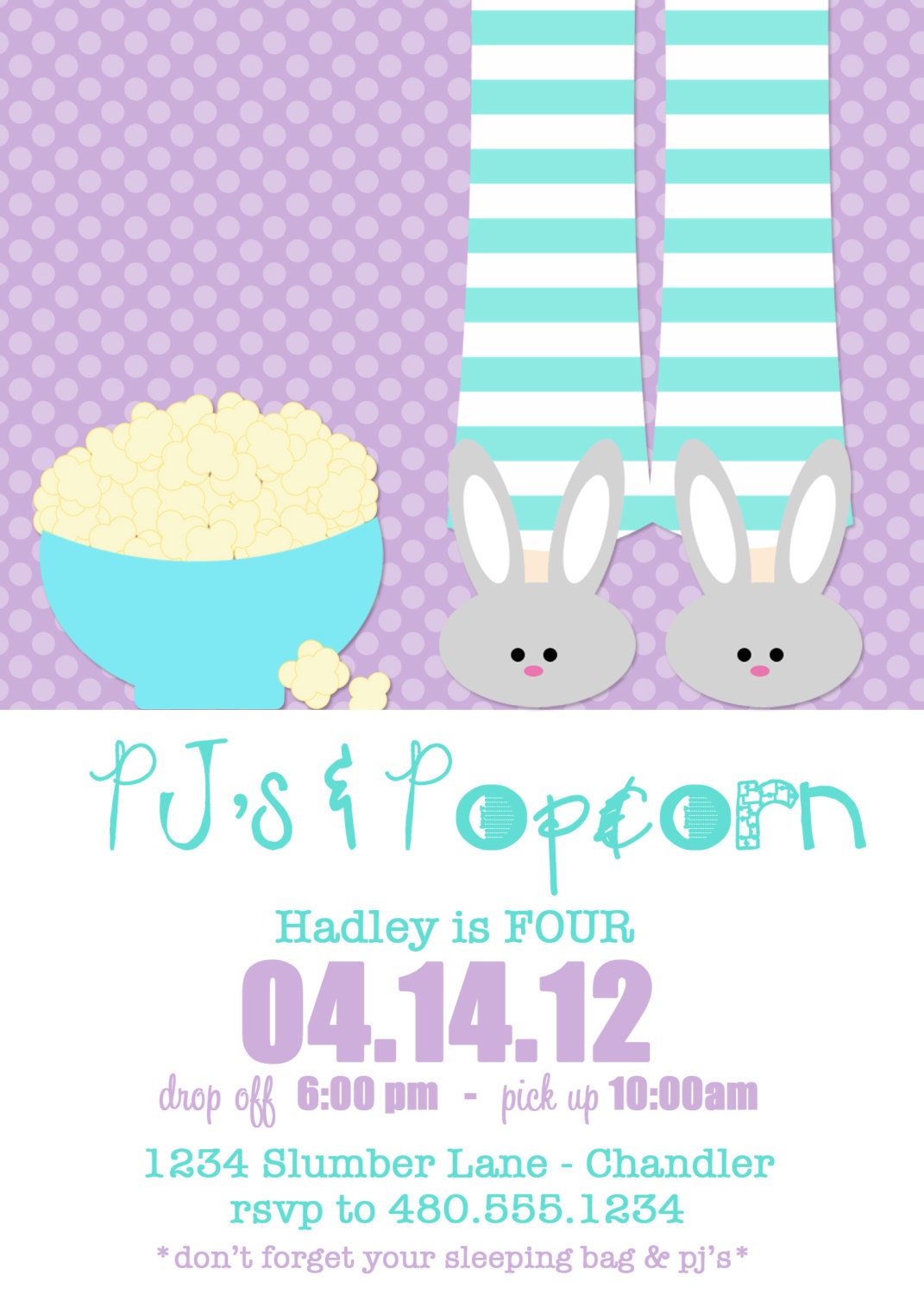 Printable Party Invitation - Pajama Party Sleepover Birthday Invite - Fresh Chick Designs Il_170x135
