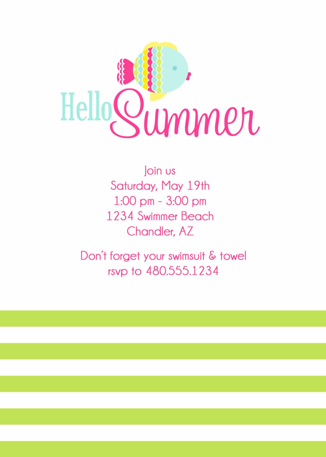 PRINTABLE PARTY INVITATION - Fish Summer Swim Birthday or Baby Shower Invite - Fresh Chick Designs Il_170x135