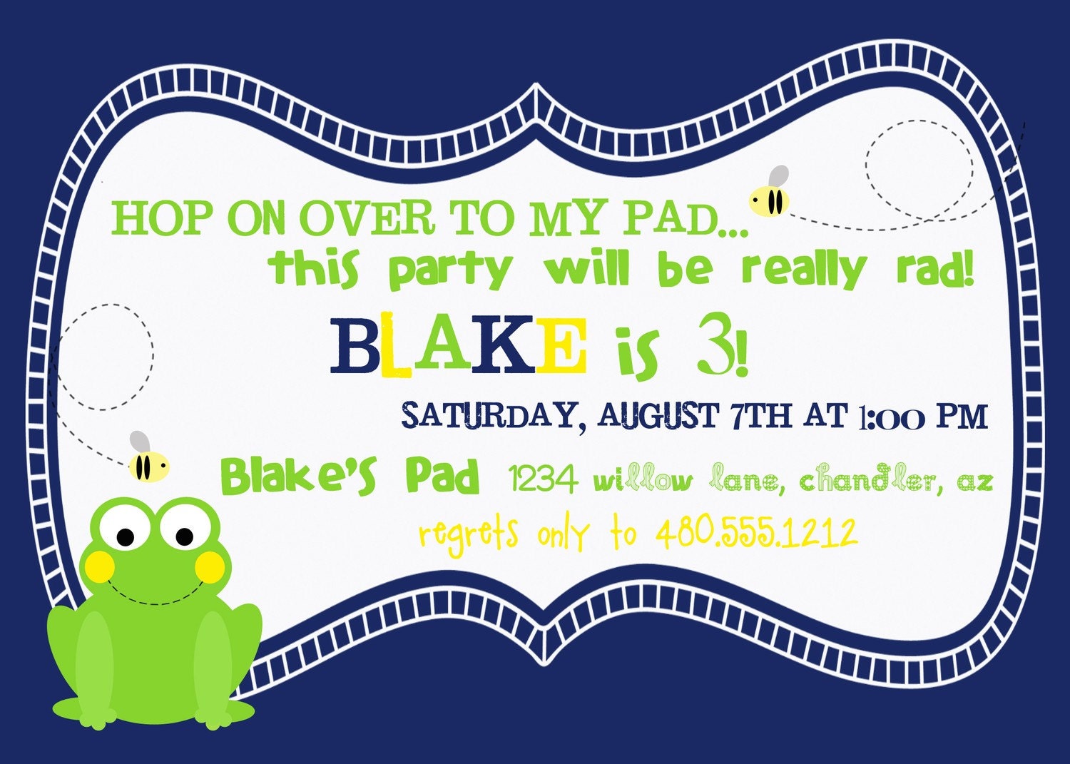 Printable Party Invitation - Preppy Rad Frog - Boy Birthday Il_570xn
