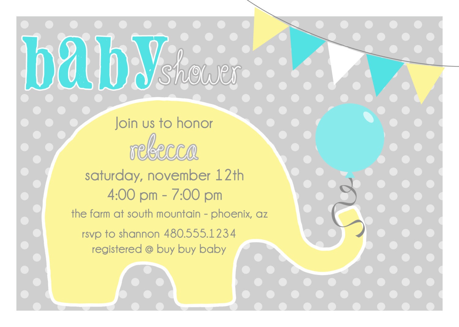 PRINTABLE PARTY INVITATION - Elephant Baby Shower Collection Il_570xn