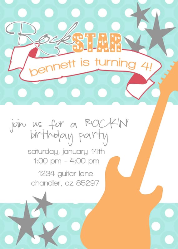 Printable Party Invite - Rockstar birthday party or baby shower invite - Fresh Chick Design Studio Il_570xn