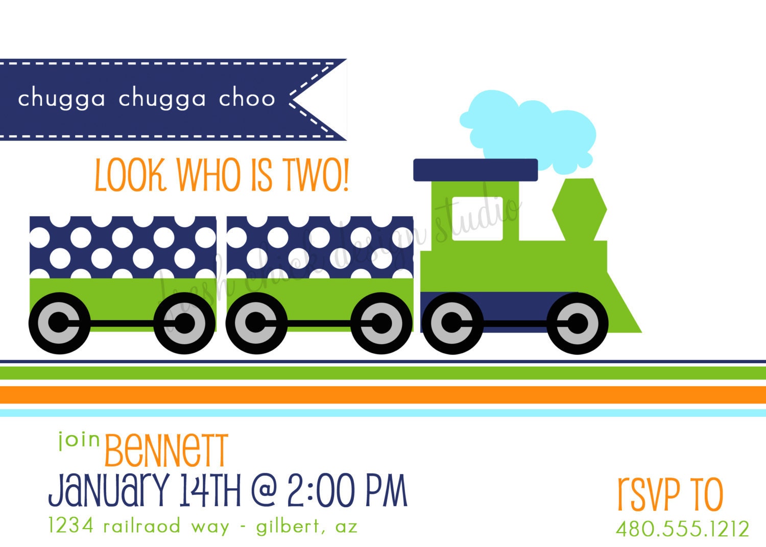 Printable Party Invite - Train birthday party or baby shower invite - Fresh Chick Design Studio Il_570xn