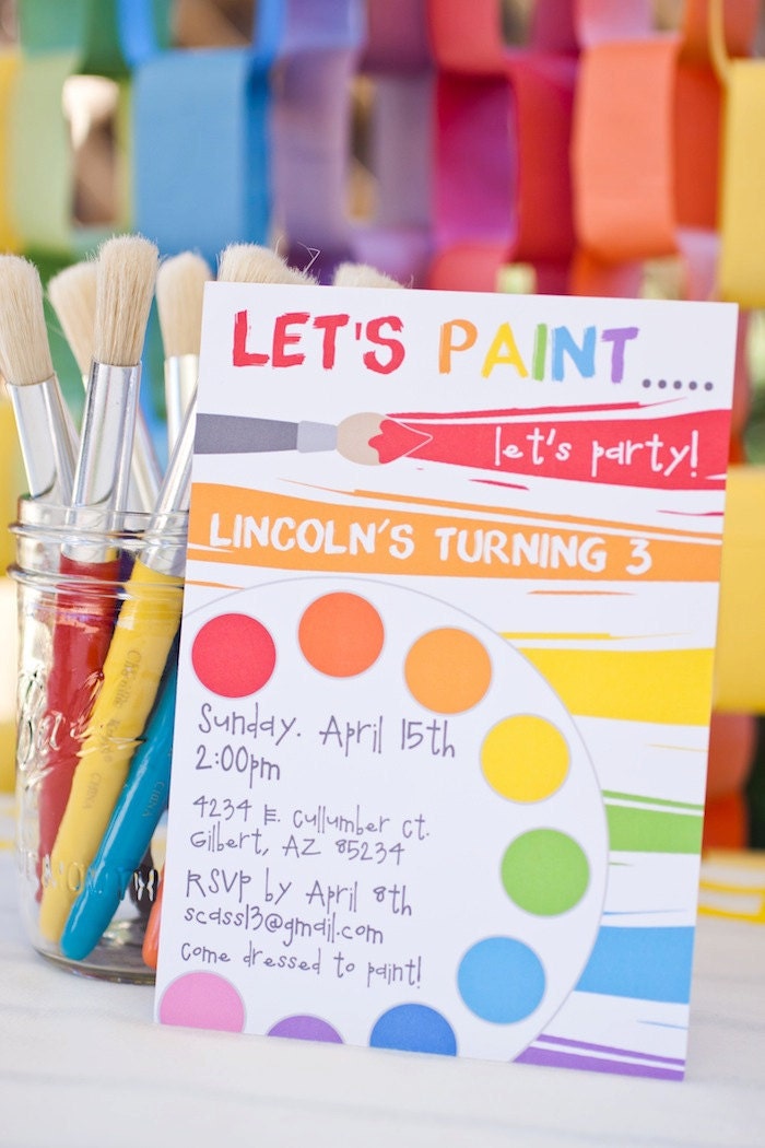 PARTY PRINTABLE - Rainbow Art Paint Party Printable Birthday Invitation - Petite Party Studio Il_570xn