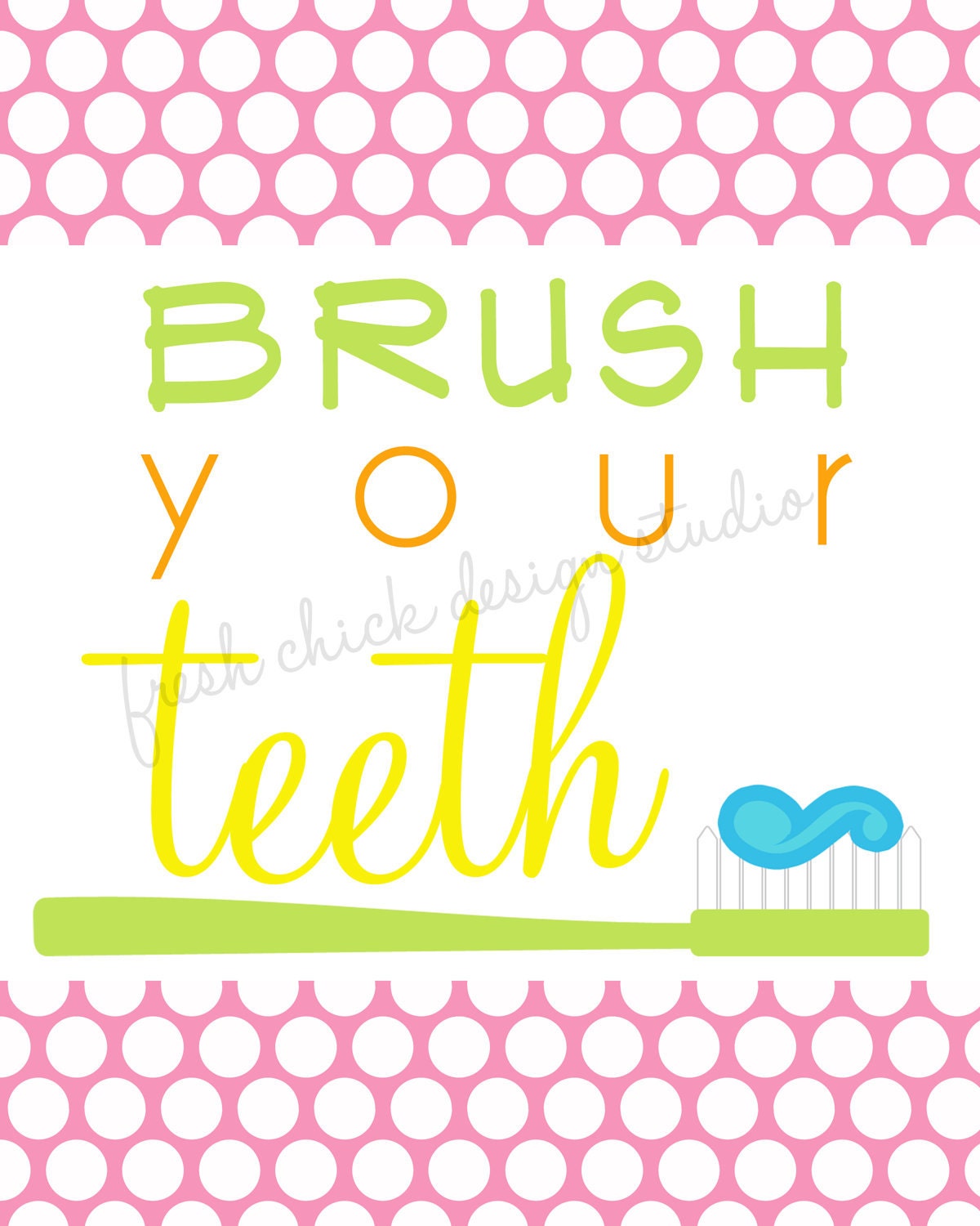 Happy Hygiene Printable Bathroom Art - Brush Your Teeth - Fresh Chick Designs