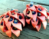Glitzy Coral Pink Cascading Lilies Dangle Earrings for Sensitive Ears by Petal Cove