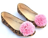 Handmade women leopard pink flower Hard sole custom ballet  flats  shoes