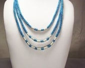 Blue Recycled Cotton Cord Silver Embroided Necklace- "Trio Vrlika Choker"