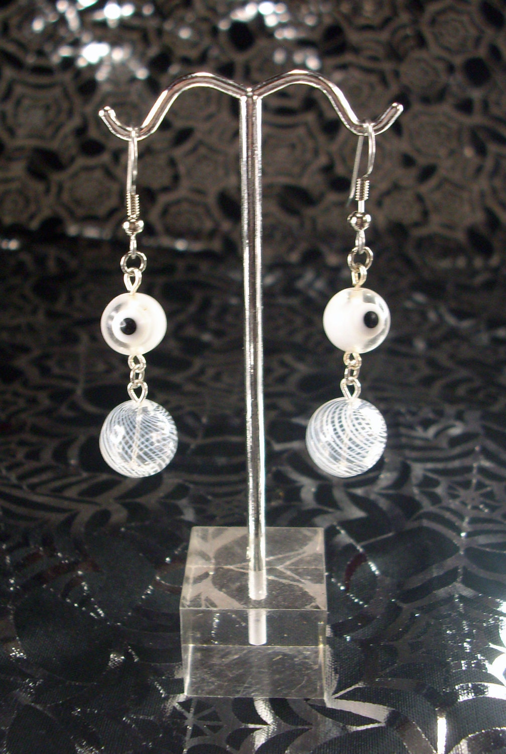 White Look Into My Evil Eye Earrings