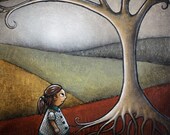 Girl and Tree - 8X8 Art Print