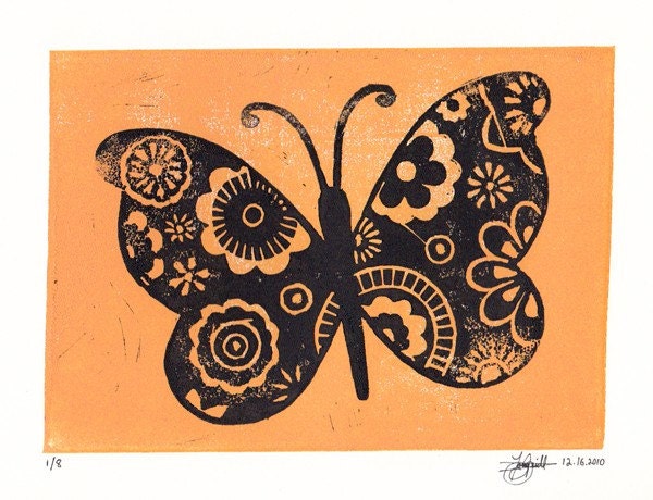 Butterfly - Handmade Block Print - Colour Version - Limited Edition