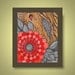 POPPY FLOWER print 8x10- black ink and acrylic fine art print red grey orange