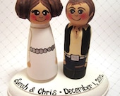 Wedding Cake Topper / Customized Wood Peg Dolls/ Couple with Plaque