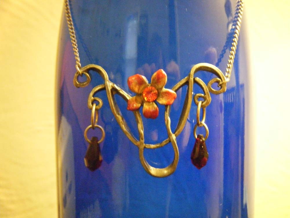 Handmade Flower and Gem Necklace