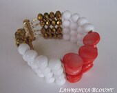 SALE - 45% OFF CLEARANCE Color Block Coral, White, and Gold Statement Crystal Cuff Bracelet