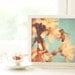 nursery decor, nature photography, bumblebee, cherry blossom tree photograph blue pastel peach pink red orange spring, kids room