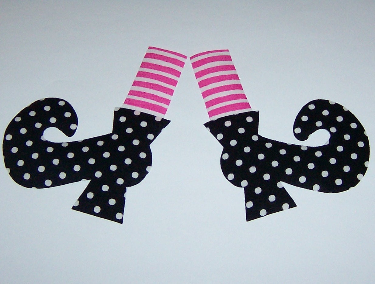 Iron On Fabric Applique Pink Stripe Stocking WITCH SHOES