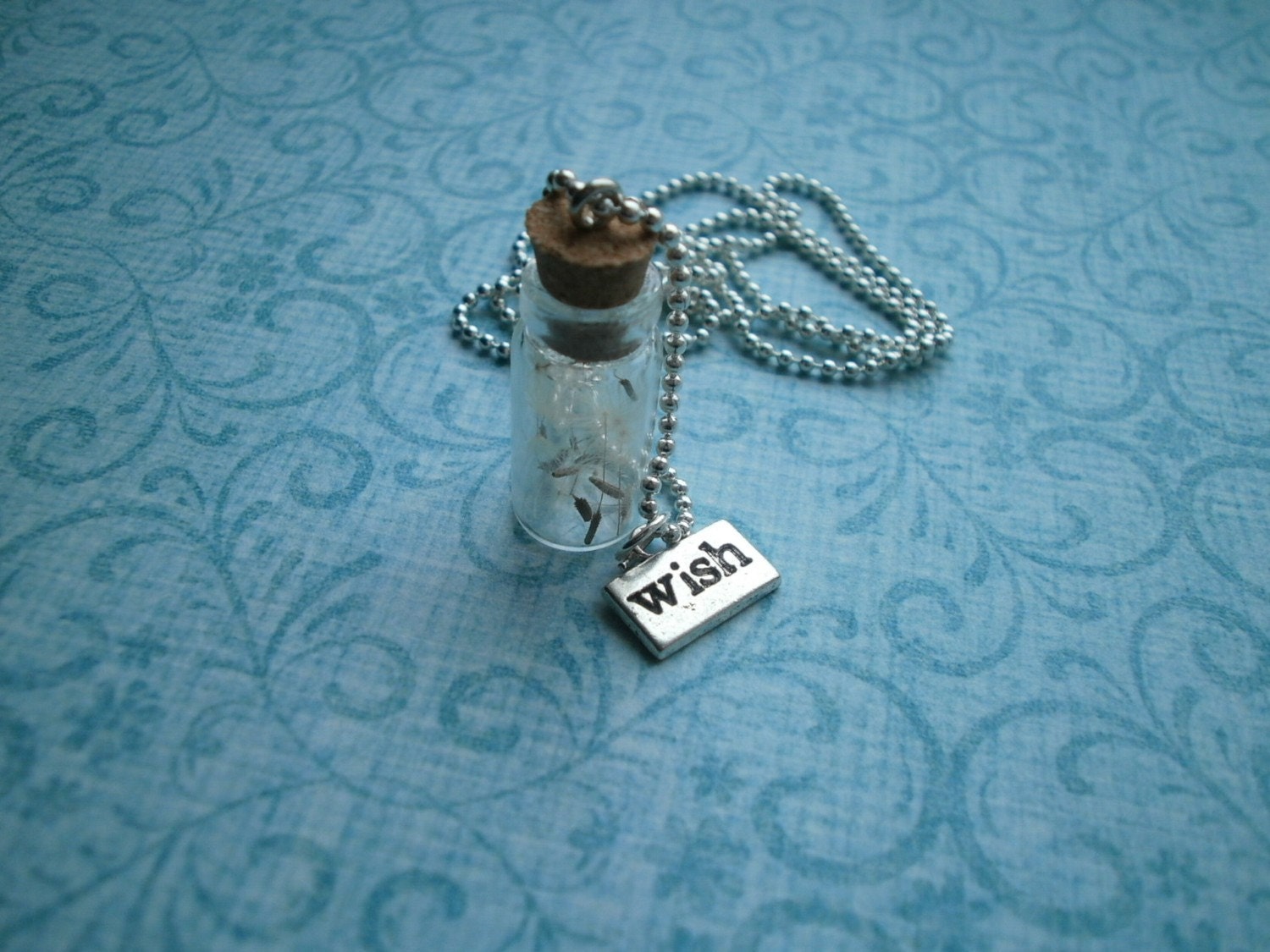 Glass vial bottle Dandelion seed WISH Necklace