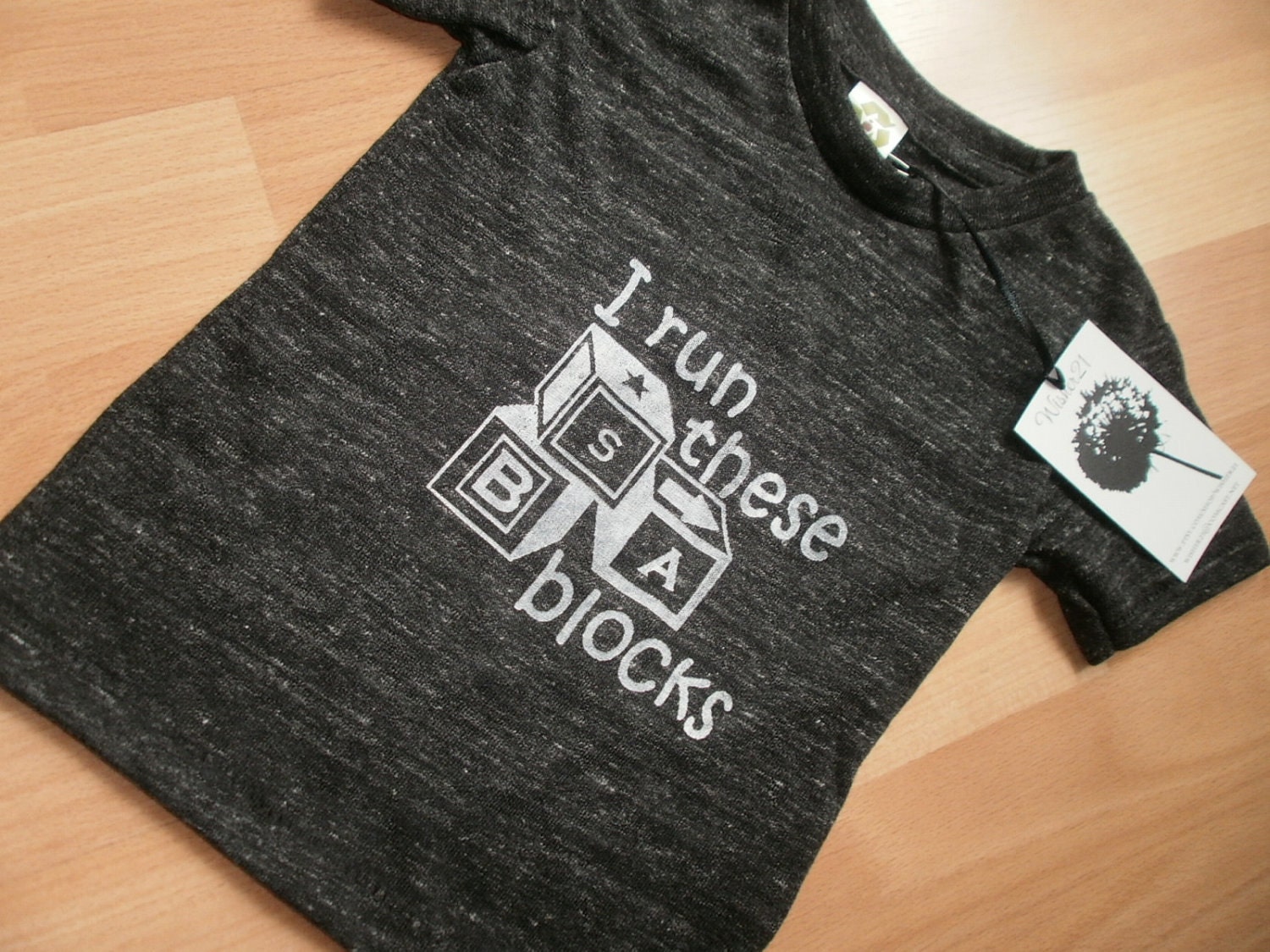 Kid's Eco-Friendly I Run These Blocks screen print T shirt 6-12 months Charcoal