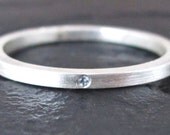 Sterling Silver Stacking Ring 925 and Blue Topaz Handmade Matte Finnish Size: 7