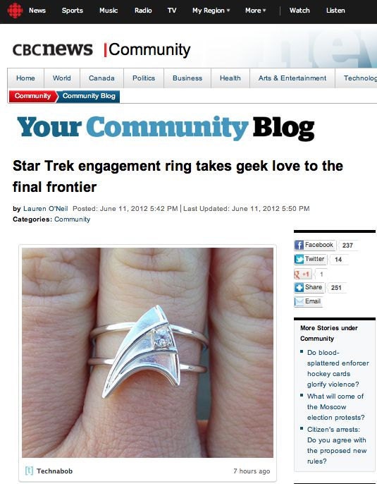 PUBLISHED Sterling Silver Engagement Ring with White Sapphire Star Trek Insignia Inspired  Made To Order