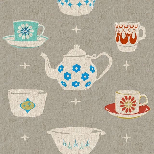 Kokka Fabric Melody Miller Ruby Star Rising Fabric by the Yard Vintage Tea Cups - 1 Yard