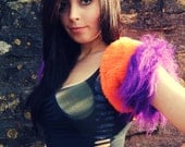 Neon Orange Bolero, Purple, Fur, Womens, Shrug, Cropped, Vest, UV, Faux, Cat, Crop, Waistcoat, S, Small, Festival, Rave Clothing, wear, OOAK