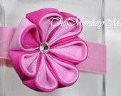 Flower Fabric Headband -Pink Bubblemint Extra Large Moonlit- Kanzashi