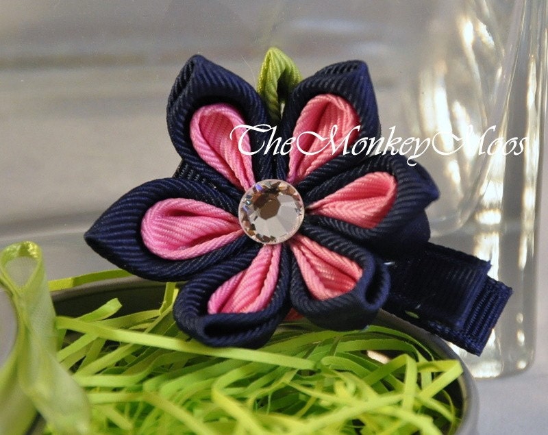 Flower Fabric Hair Clip For Girls -Pink A'Rama Medium Starlit-TheMonkeyMoos