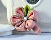 Flower Fabric Hair Clip for Girls- Sparkle Pink Blush Medium Skylit