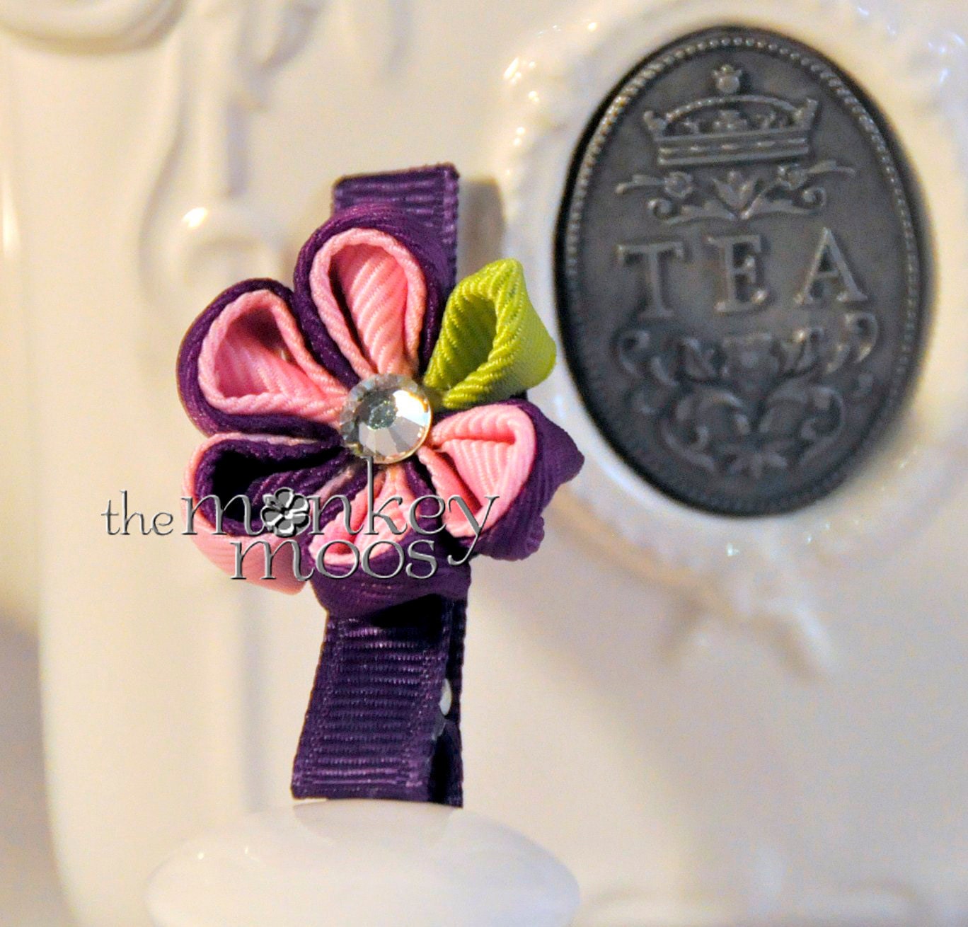 Fabric Flower Hairclip -Pink Impatiens Mini Moonlit- Kanzashi