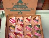 Vintage Christmas glass ornaments box set of 12 Corning unsilvered WWII