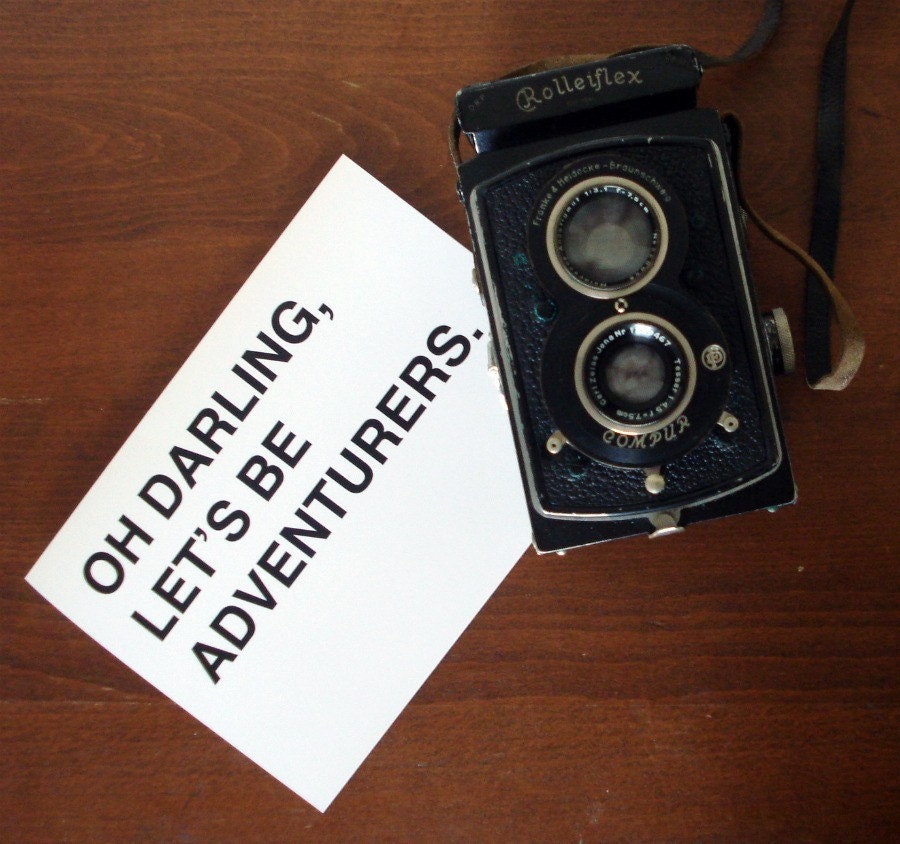 oh darling lets be adventurers greeting card - black