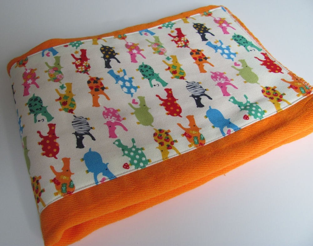 Hippos on Orange Hand Dyed Burp Cloth