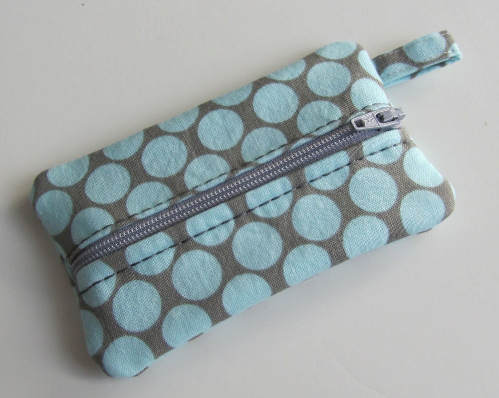 Zipper Pouch, Small Card Case, Coin Purse Amy Butler Full Moon Polka Dot Slate